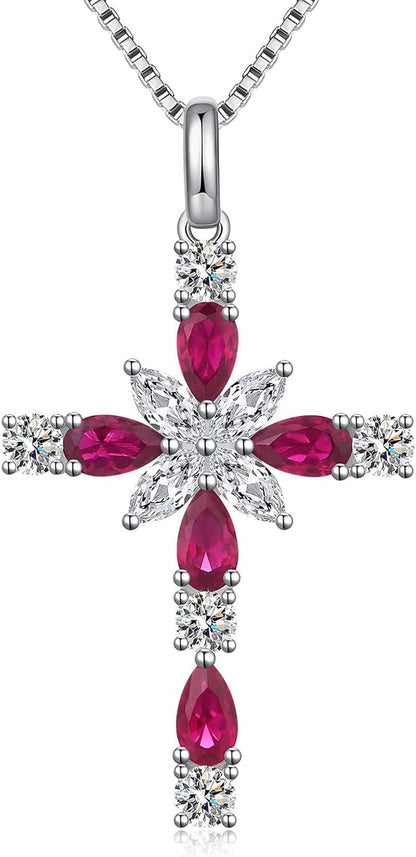 Star Cross Necklace for Women 925 Sterling Silver Infinity Diamond Cross Pendant with Birthstone Cubic Zirconia, Cross Jewelry for Women Mom