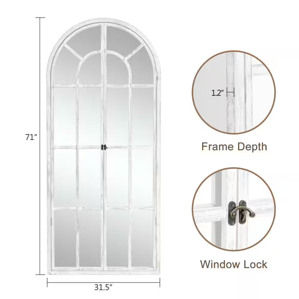 31.5 In. W X 71 In. H Oversize Classic Arched Solid Wood Framed White Floor Mirror