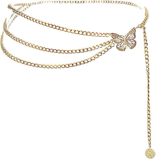 Women Long Tassel Waist Chain Belt Multilayer Body Belly Chain Metal Gold Silver Waist Chain Belt for Women Dress