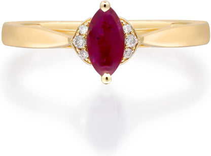 14K Yellow Gold Mozambique Genuine Ruby Ring with Diamonds for Women | Ethically, Authentically & Organically Sourced (Marquise-Cut) Shaped Ruby Hand-Crafted Jewelry for Her | Ruby Ring for Women