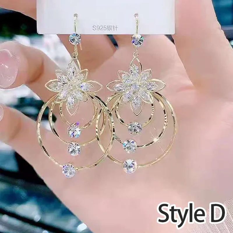Fashion Women Clear Rhinestone Long Tassel Earrings 925 Silver Needle Temperament Earring Luxury Lady Party Drop Earrings