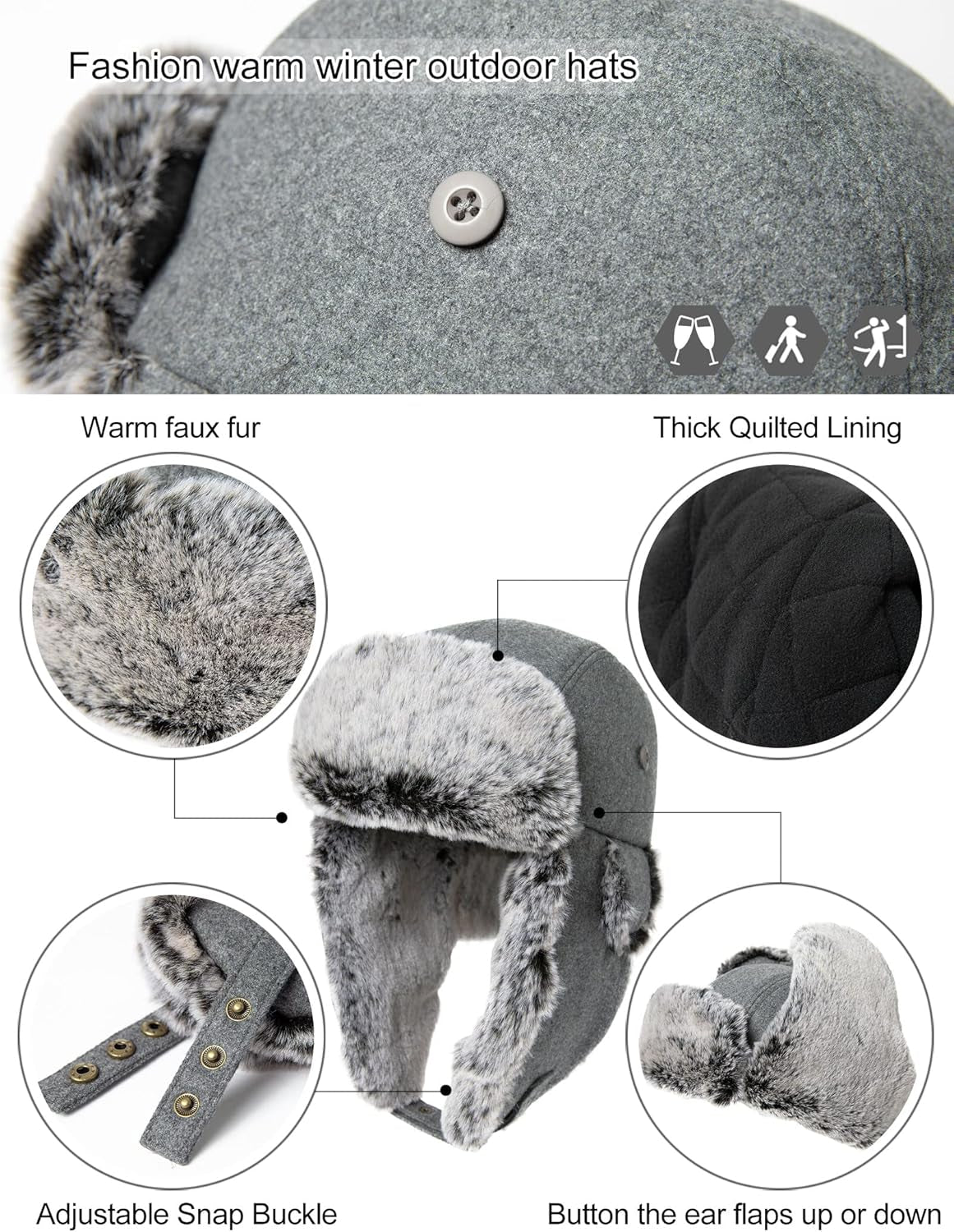 Large XL Trapper Trooper Hunting Warm Ear Flap Russian Ushanka Winter Ski Cold Weather Bomber Hats for Men