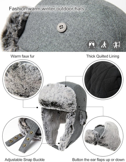 Large XL Trapper Trooper Hunting Warm Ear Flap Russian Ushanka Winter Ski Cold Weather Bomber Hats for Men