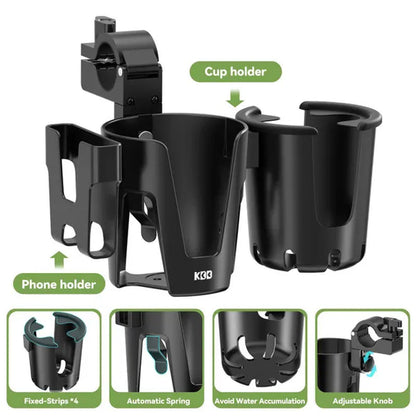 Stroller Cup Holder with Phone Holder, 3-in-1 Removable Bottle Holder, 360 Degrees Rotation Drink Holder for Wheelchair, Stroller, Bike, Walker, Scooter, Bicycle, Uppababy, Nuna, Bugaboo, Doona