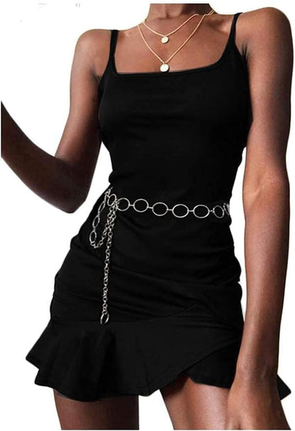 Women Long Tassel Waist Chain Belt Multilayer Body Belly Chain Metal Gold Silver Waist Chain Belt for Women Dress