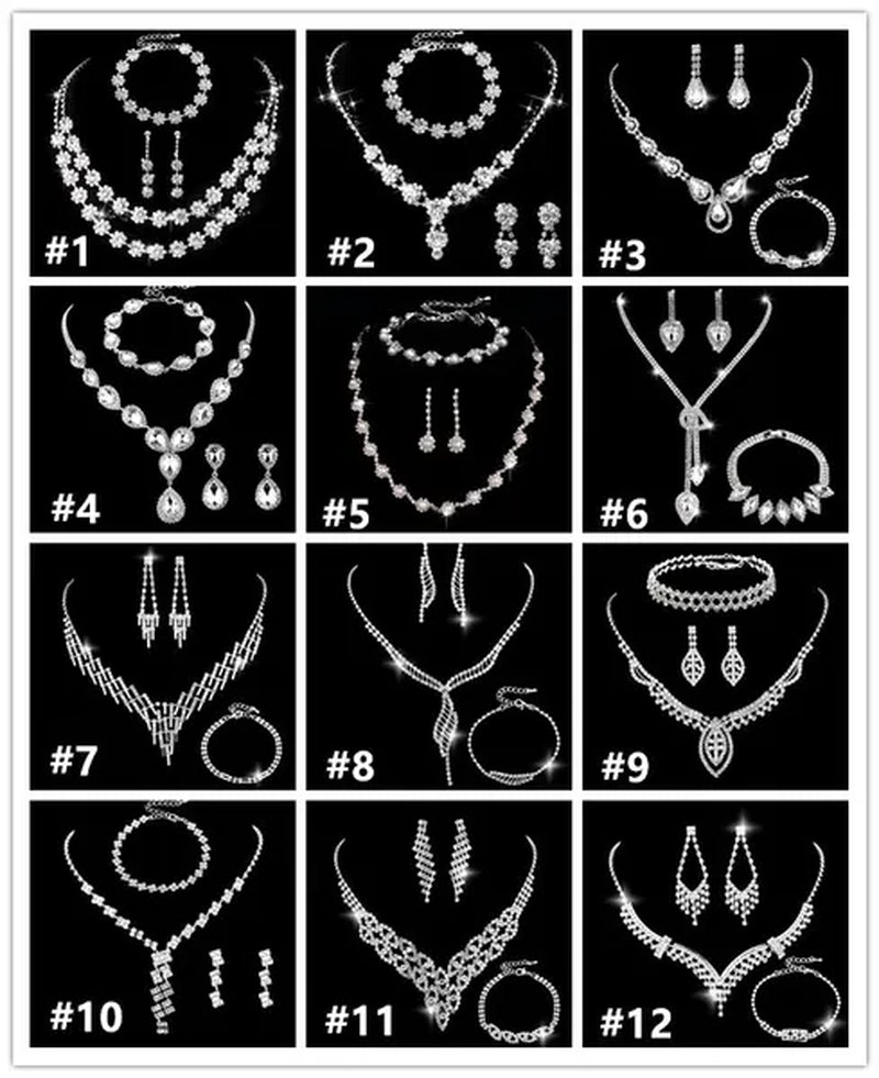 Women's Jewelry Set Rhinestone Crystal Bride Statement Choker Necklace Tiara Crown Link Bangle Bracelet Teardrop Dangle Earrings Set for Wedding Party Silver Plated White Crystal Necklace Earrings Bracelet