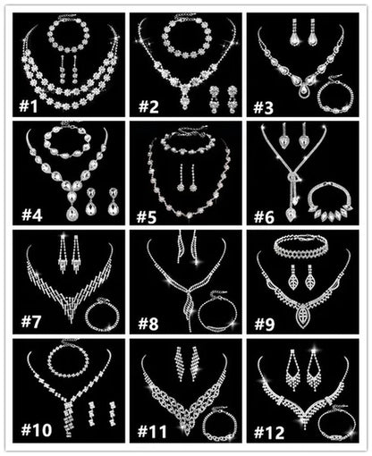 Women's Jewelry Set Rhinestone Crystal Bride Statement Choker Necklace Tiara Crown Link Bangle Bracelet Teardrop Dangle Earrings Set for Wedding Party Silver Plated White Crystal Necklace Earrings Bracelet
