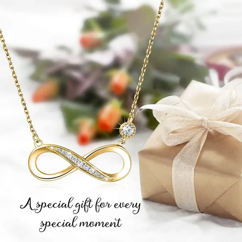 925 Sterling Silver Necklace –“Forever Love” Infinity Heart Love Pendant White Gold Plated Diamond Women Necklace Gift for for Women Girls Valentine's Day Mother's Day