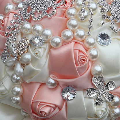 Customizable Charming Wedding Bouquets Diamond Brooch Bride Holding Flowers Cream Rose Ribbon Wedding Decoration Bridesmiad Bouquet