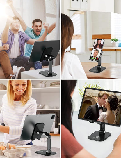 Phone Stand, Adjustable Height and Angle Foldable Cell Phone Stand Holder for Desk, Taller Iphone Stand Compatible with 4.7"-13" Smartphones Ipad Tablet, Black
