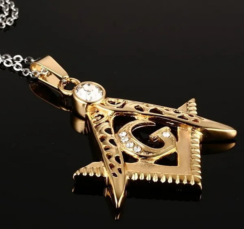 Hip-hop Punk Fashion Necklace with Diamond Pendant Masonic Gold Pendant Pendant for Men