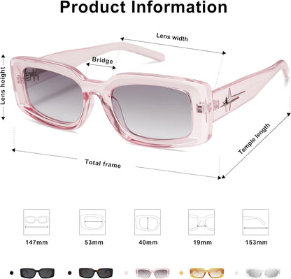 Classic Trendy Rectangle Polarized Sunglasses Thick Frame with Star Decorations SJ2285