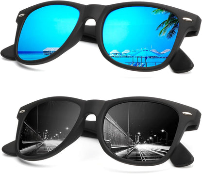 Sunglasses Men Polarized Sunglasses for Men Women Unisex Semi-Rimless Frame Retro Driving Sun Glasses UV Blocking