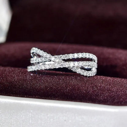 Simple Cross Twist Design Wedding Rings for Woman Full Paved CZ Stone Exquisite Female Finger-ring Statement Jewelry Anniversary Gift