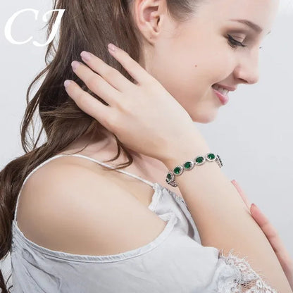 CANDICE Luxury Quality Oval Blue Crystal Women Strand Bracelet Bangles Setting Stylish Silver Plating CZ Hand Jewelry for Lady Anniversary Birthday Gifts