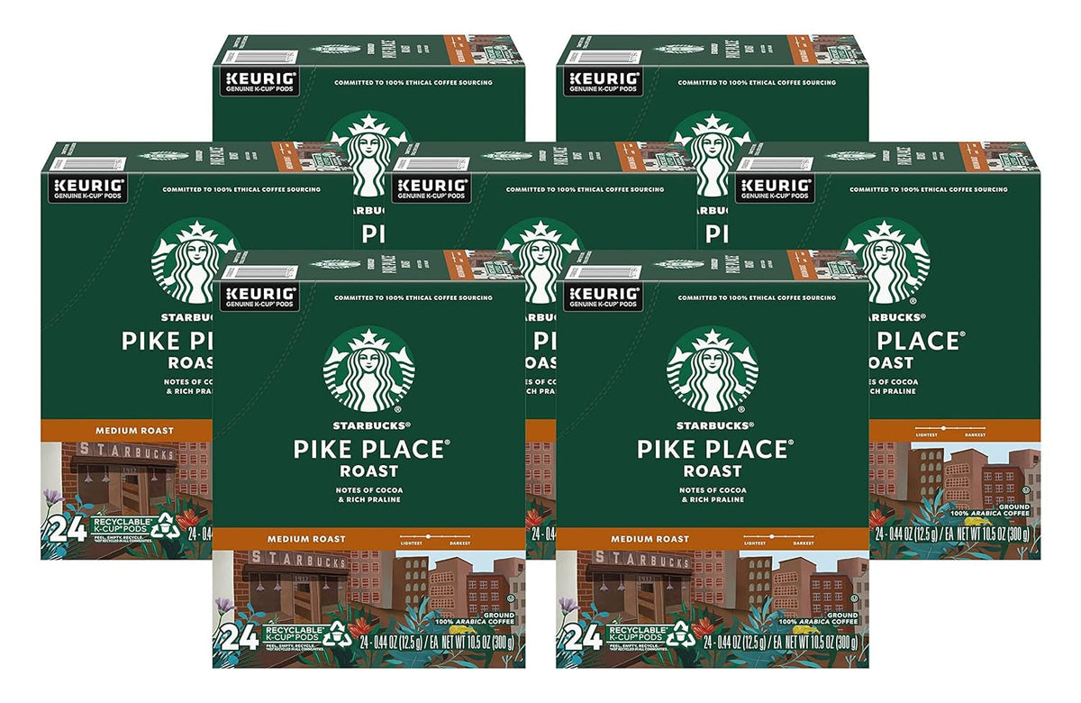 K-Cup Coffee Pods, Medium Roast Coffee, Pike Place Roast for Keurig Brewers, 100% Arabica, 6 boxes (60 pods total)