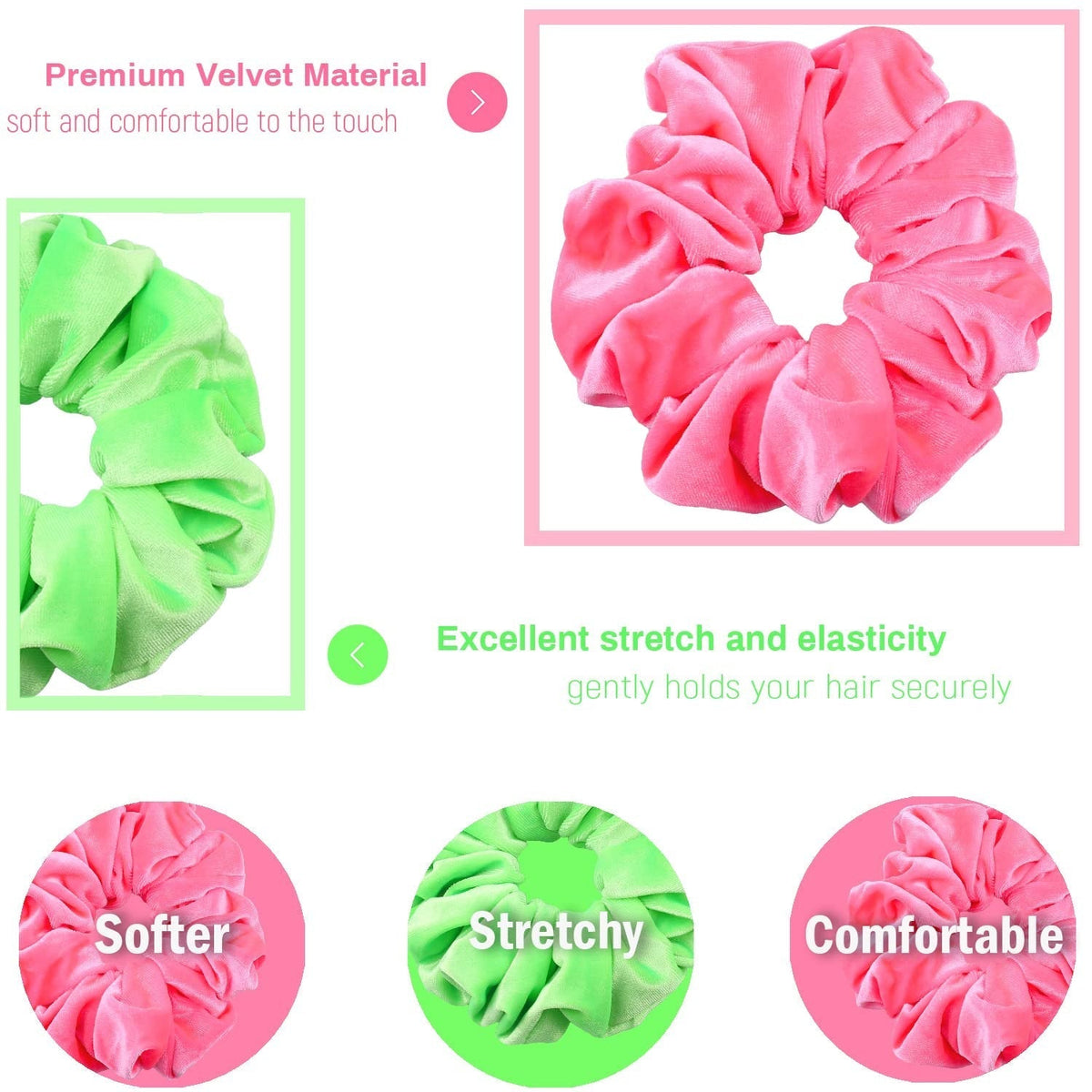 Extra Large Neon Scrunchies for Hair 80S, Premium Velvet Soft Jumbo Scrunchy, XL 6 Inch Big Elastic Band Women and Girls Hair Accessories, 4 Pack, Neon