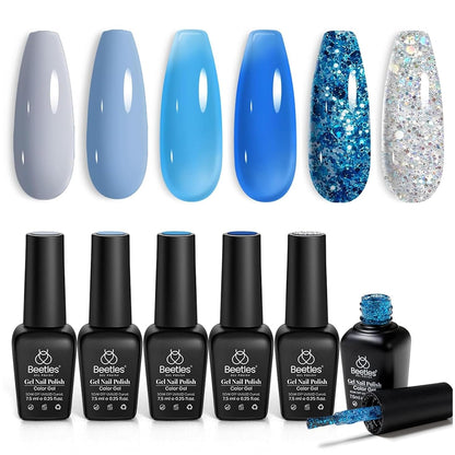 Beetles Gel Nail Polish Set, 6 Colors Jelly Gel Polish Nude Pink Gel Neutral Nail Art Design Translucent Gel Nail Kits Soak Off Uv Nail Lamp Cured Nail Manicure DIY Home for Women
