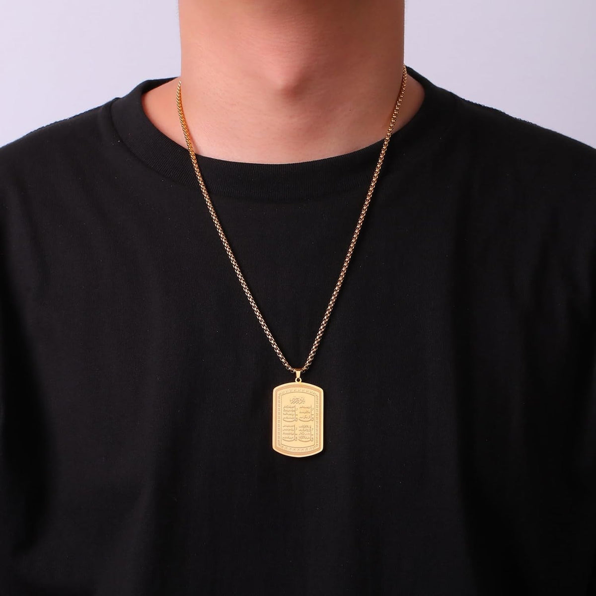 Islamic Allah Necklace for Men Women Stainless Steel Muslim Ayatul Kursi Necklace Islam Arabic Eid Ramadan Jewelry Gift