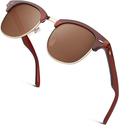 Classic Horn Rimmed Semi Rimless Polarized Sunglasses for Men Women GQO6