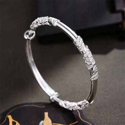 FASHION 925 Sterling Silver Creative Blooming Flowers Bracelets Bangles Cute for Women Fashion Party Wedding Accessories Jewelry