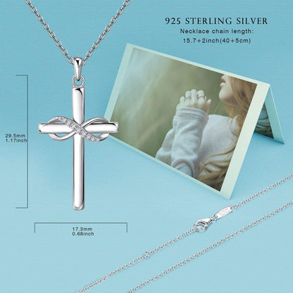 925 Sterling Silver Cross Necklace for Women Infinity Necklace 14K Rose Gold Plated Necklaces for Easter or Holiday