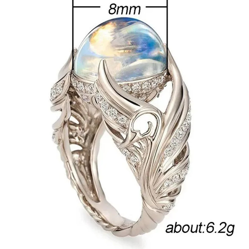 Newest Design European and American Fashion Colorful Moonstone Ring Anniversary Gift Engagement Bridal Wedding Jewelry Rings For Women