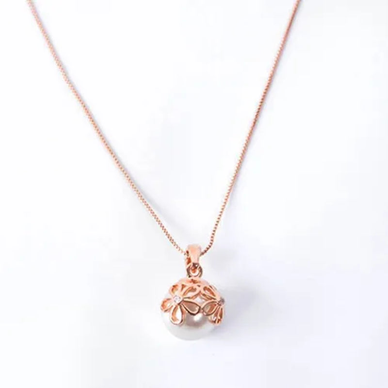 Crystal Wedding Jewelry Set Bride Rose Gold Crystal Faux Pearl Pendant Necklace Earrings