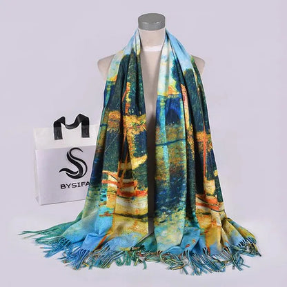 [BYSIFA] Purple Roses Women Scarves Shawl For WInter New Design Warm Long Cashmere Pashmina Double Faces Ladies Scarves Wraps
