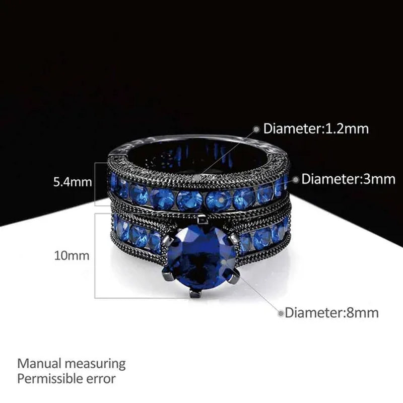 Couple Rings (2 Rings) Sz6-13 His and hers Ring 8mm Sapphire Women's Wedding Ring Sets Black Titanium steel Men's Ring Wedding Bands