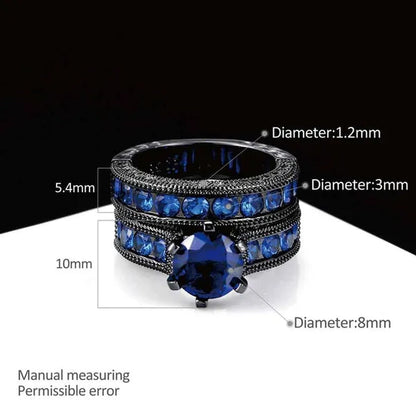 Couple Rings (2 Rings) Sz6-13 His and hers Ring 8mm Sapphire Women's Wedding Ring Sets Black Titanium steel Men's Ring Wedding Bands