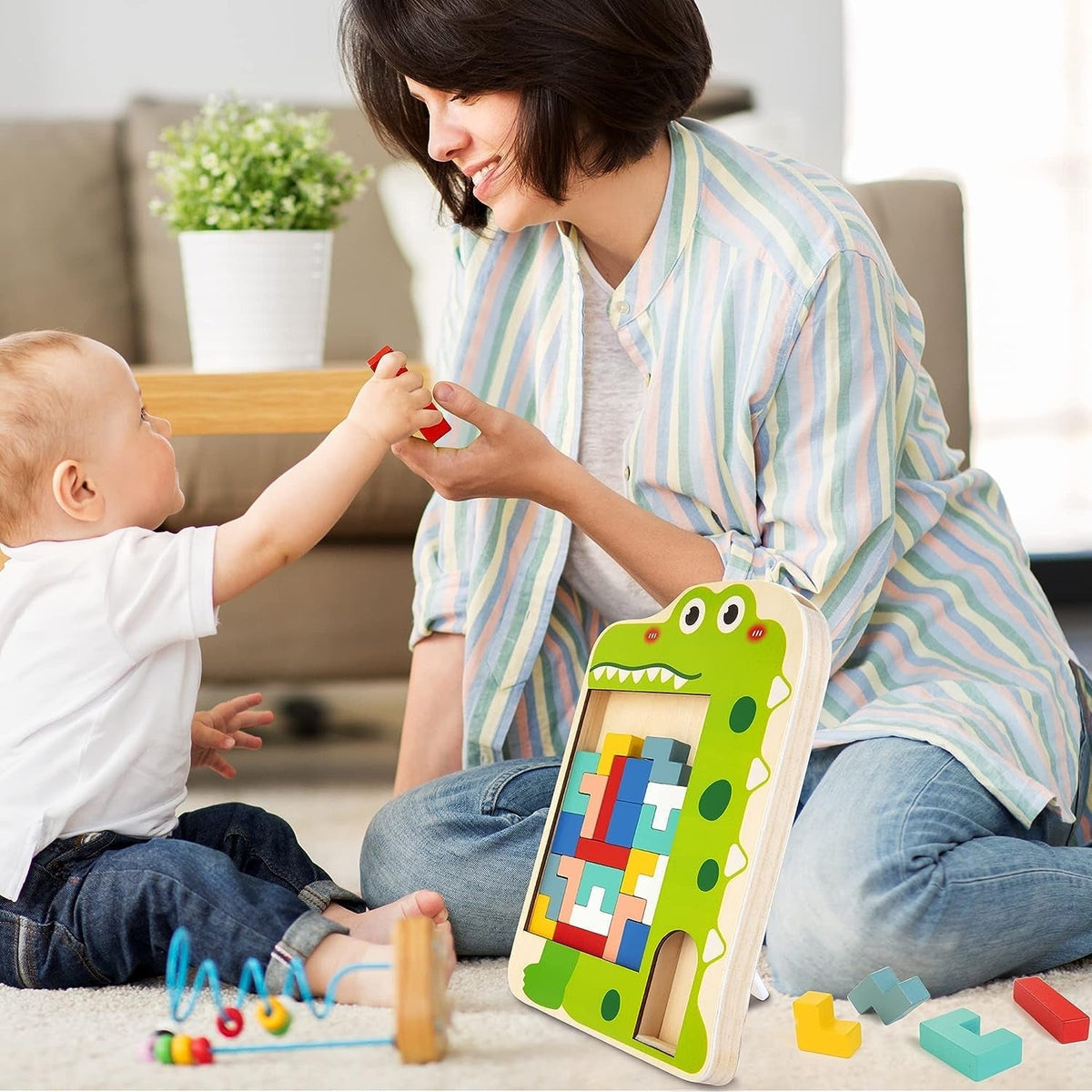 Wooden Blocks Puzzle Brain Toy for Kids Montessori STEM Educational Toy Pattern Blocks Gift for 3 4 5 6 7 Year Old Boys Girls