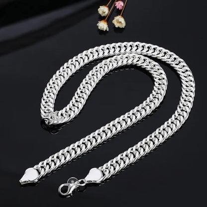 "HOT!" Fashion 925 Sterling Silver 10MM Full Sideways Chain Necklace 20'' 24'' Inch for Men Jewelry Wholesale