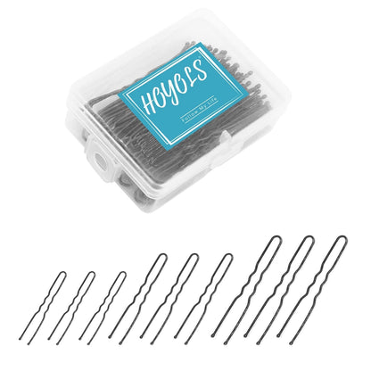 U Shaped Hair Bobby Pins Assorted Size, Secure Hold Metal Bun Clips Crimped Design with Ball Tips for Women Girls Updo Thin Thick Hair, 150 Count (Black)