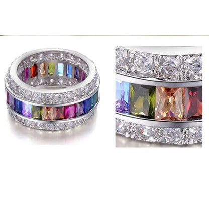 Splendid 925 Sterling Silver Natural Gemstone Multicolor Sapphire Diamond Eternity Stackable Ring Wedding Birthstone Engagement Bridal Women Brand Jewelry