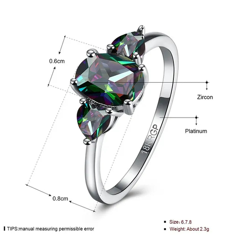 1 Piece - 6*8mm Oval MYSTICAL Heart Topaz Cocktail Rings Size 6/7/8/9/10