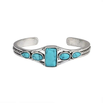 Women Vintage Jewelry  Soild Sterling  Natural Gemstone Turquoise Bracelet Adjustable Wedding Engagement Jewelry
