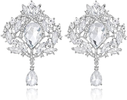 2 Pieces Crystal Rhinestone Marquise Pear-Shaped Teardrop Flower Brooch Pin Set for Women