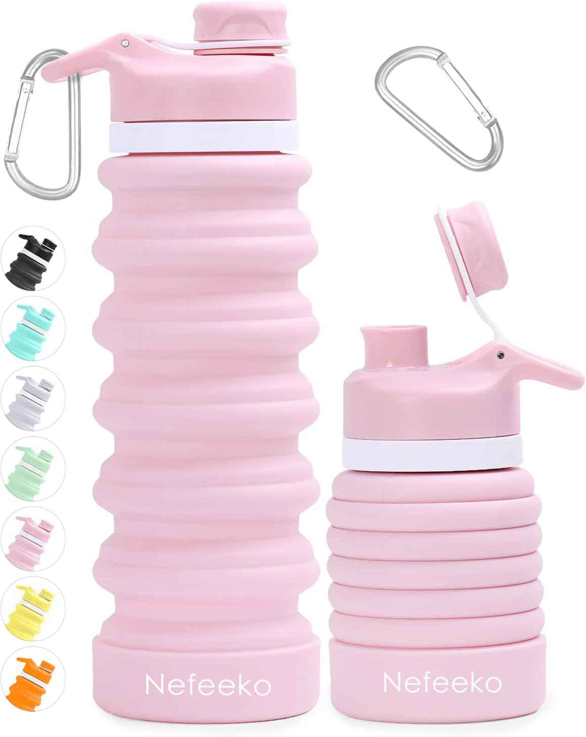 Collapsible Water Bottle, 26Oz Silicone Foldable Water Bottles Leakproof BPA Free Travel Water Bottles with Carabiner, Portable Sport Water Bottles for Camping,Hiking Outdoor Indoor Sport