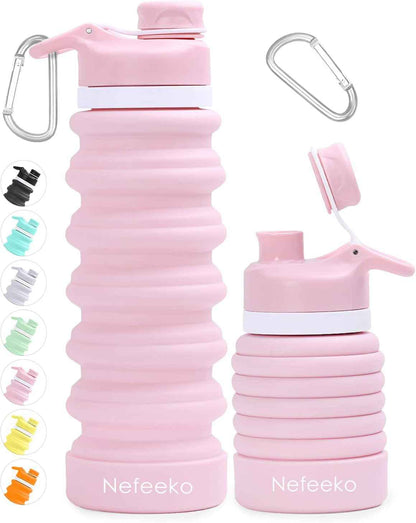 Collapsible Water Bottle, 26Oz Silicone Foldable Water Bottles Leakproof BPA Free Travel Water Bottles with Carabiner, Portable Sport Water Bottles for Camping,Hiking Outdoor Indoor Sport