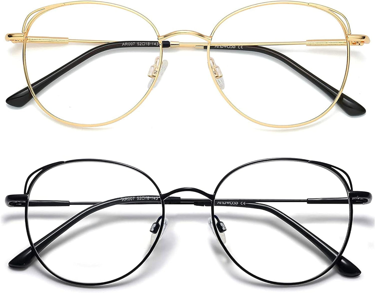 Blue Light Blocking Glasses Women Cat Eye Computer Eyeglasses Metal Frame Hipster 2 Pack