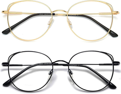 Blue Light Blocking Glasses Women Cat Eye Computer Eyeglasses Metal Frame Hipster 2 Pack