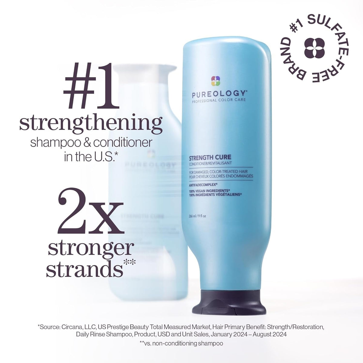 Pureology Strength Cure Conditioner - Sulfate-Free Damage Repair & Strengthening Conditioner, Softens, Prevents Breakage, for Damaged Hair & Color Treated Hair, Vegan