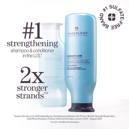 Pureology Strength Cure Conditioner - Sulfate-Free Damage Repair & Strengthening Conditioner, Softens, Prevents Breakage, for Damaged Hair & Color Treated Hair, Vegan