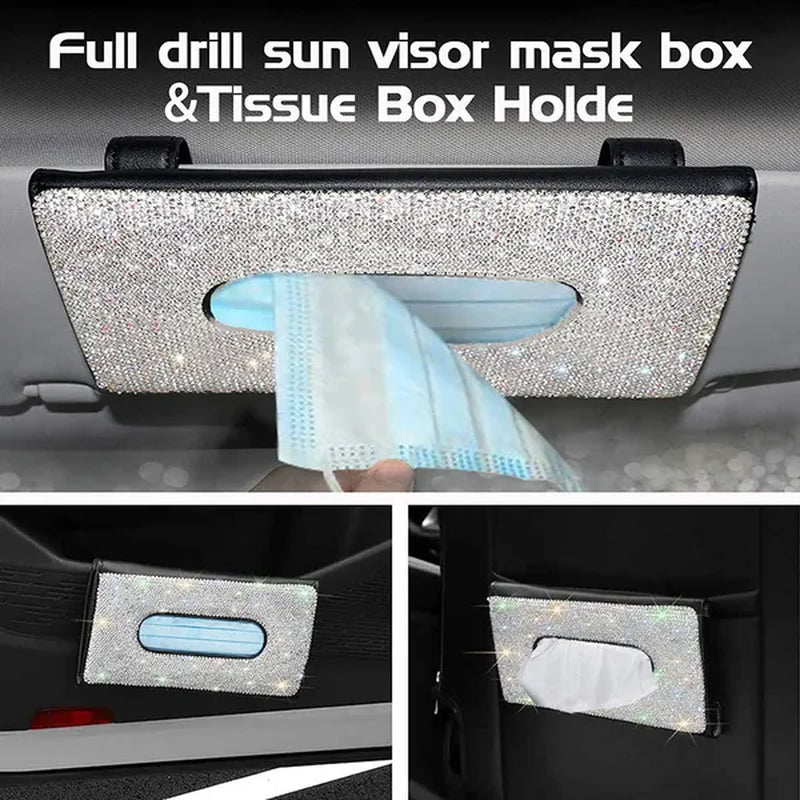 Car Tissue Box Holder Bling Bling Crystal Rectangular Napkin Holder Pumping Paper Case Dispenser for Home Office Car Accessories