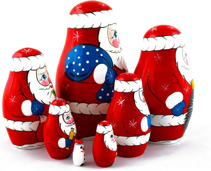 Matryoshkas Russian Nesting Dolls Christmas Santa Claus Set 7 Pcs Unique Stocking Stuffer Ideas