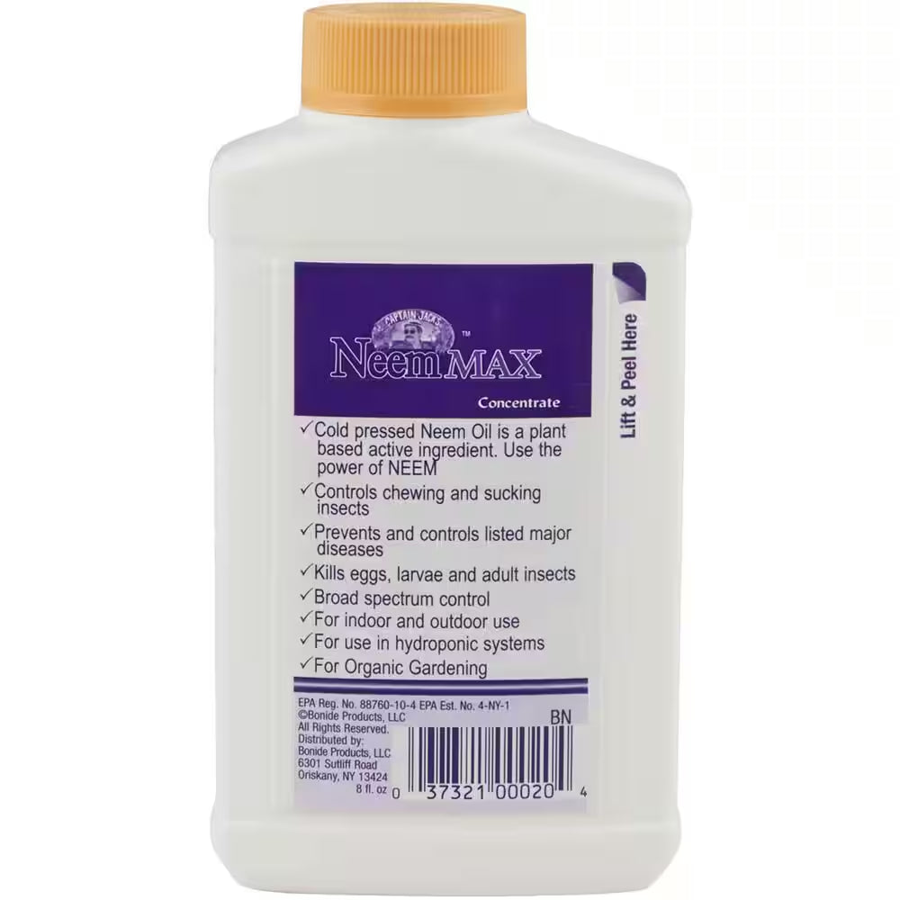Captain Jack'S Neem Max, 8 Oz Concentrated Cold Pressed Neem Oil, Insecticide, Fungicide, Miticide and Nematicide