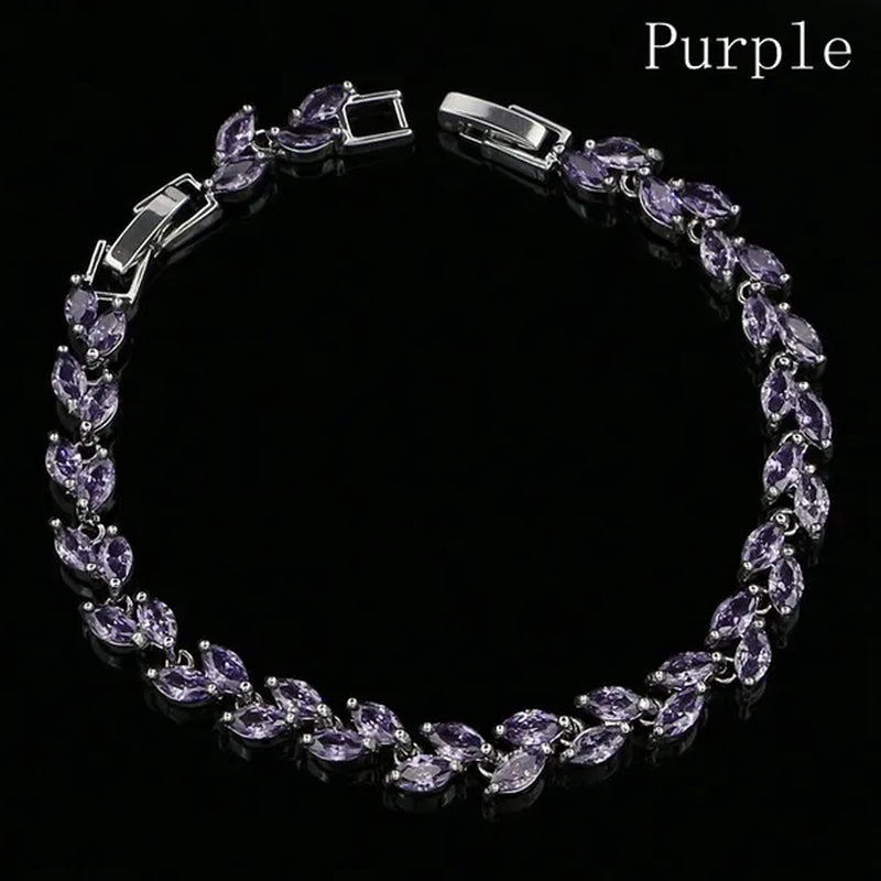 Trendy 2019 Cubic Zirconia Jewelry 925 Silver Leaf Charm CZ Crystal Female Bracelets Bangles for Women