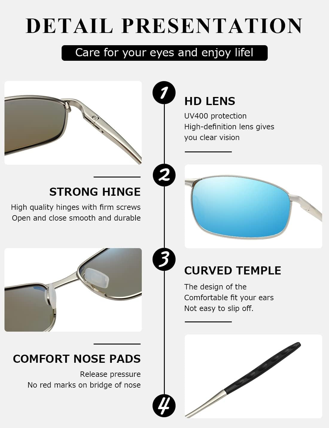 Polarized Sunglasses for Men Rectangle Metal Frame Retro Sun Glasses AE0395