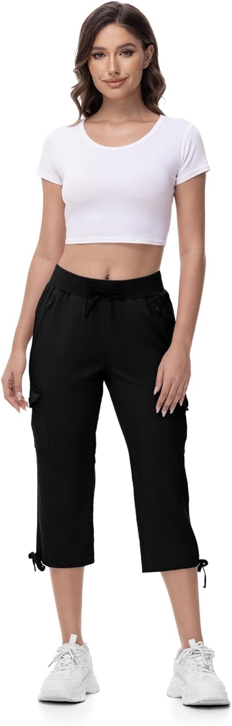 Women'S Capri Pants Lightweight Quick Dry Hiking Cargo Pockets Casual Water Resistant Travel Cropped Cotton